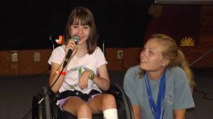 Anne telling jokes at the talent show!